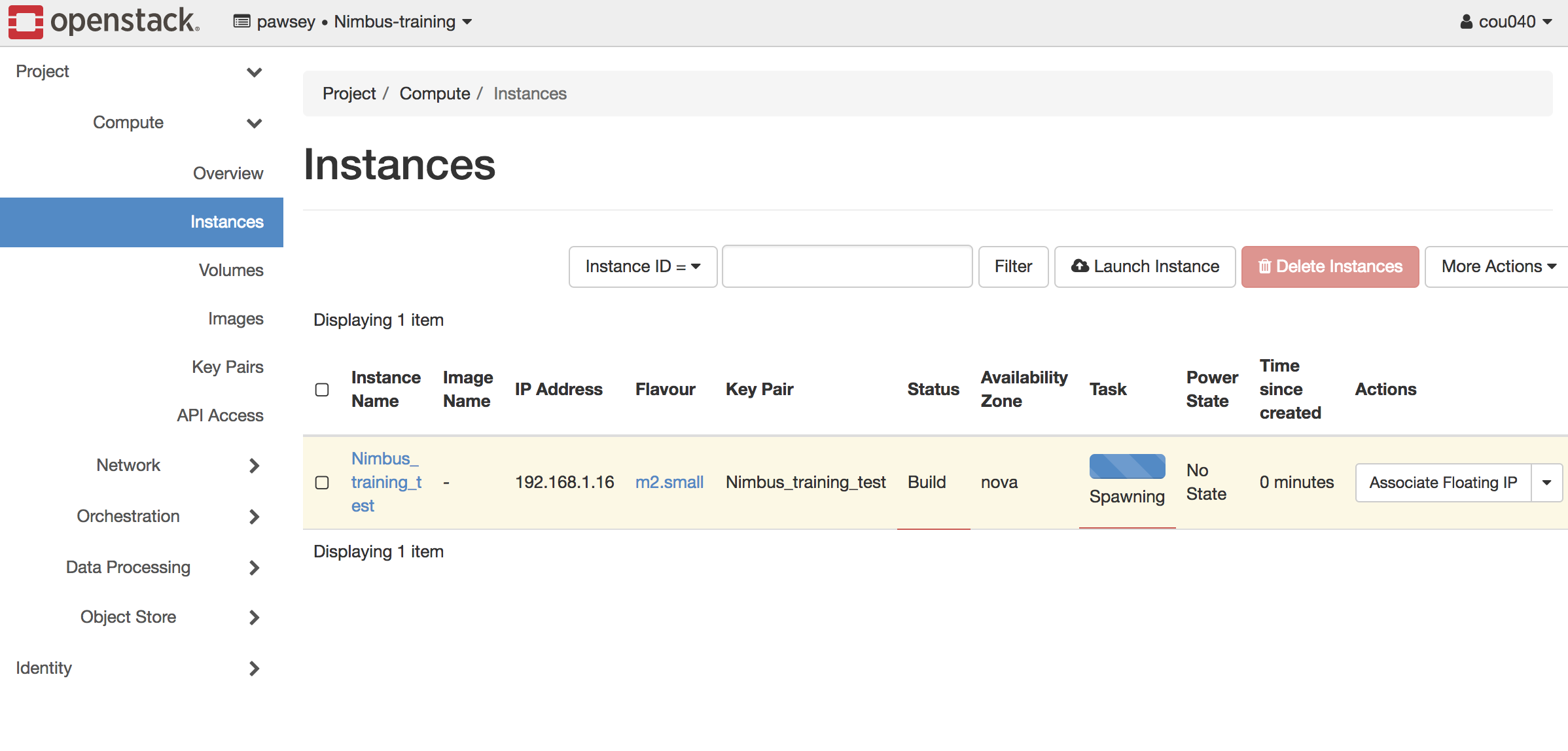 Launch Instance Post Click