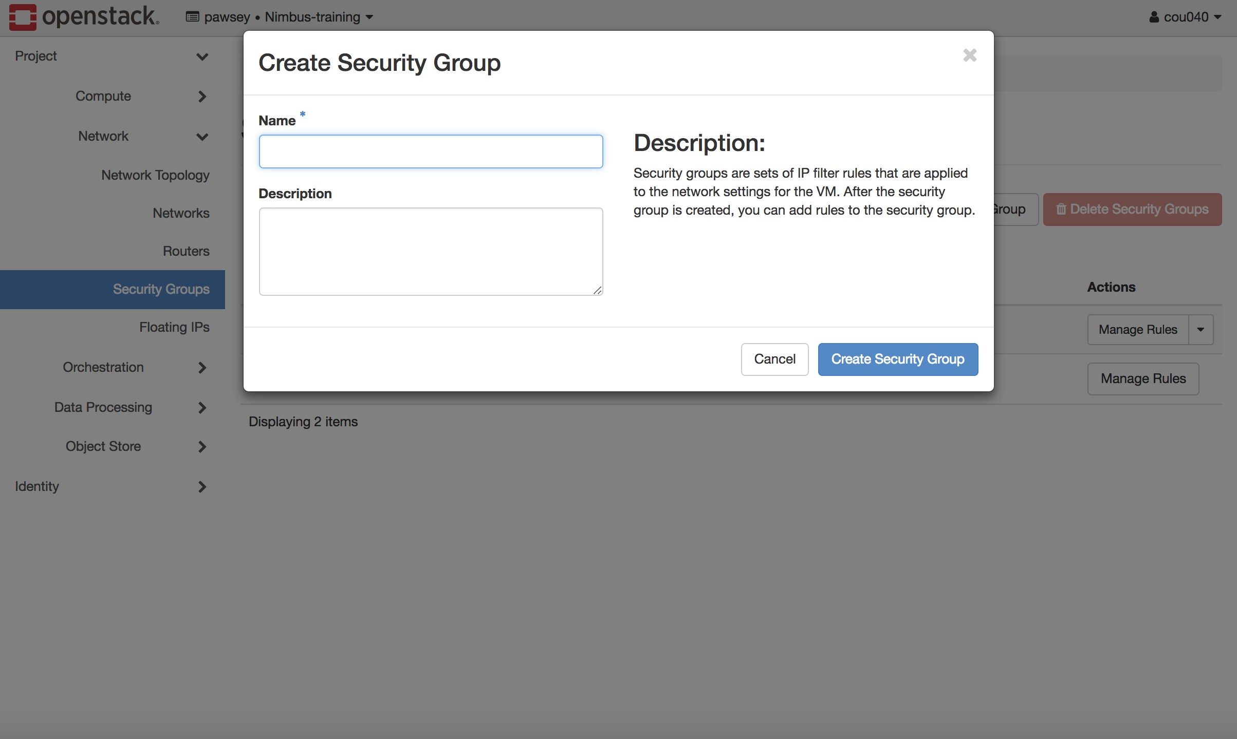 Create Security Groups