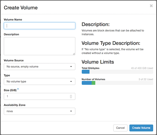 Nimbus Create Volumes